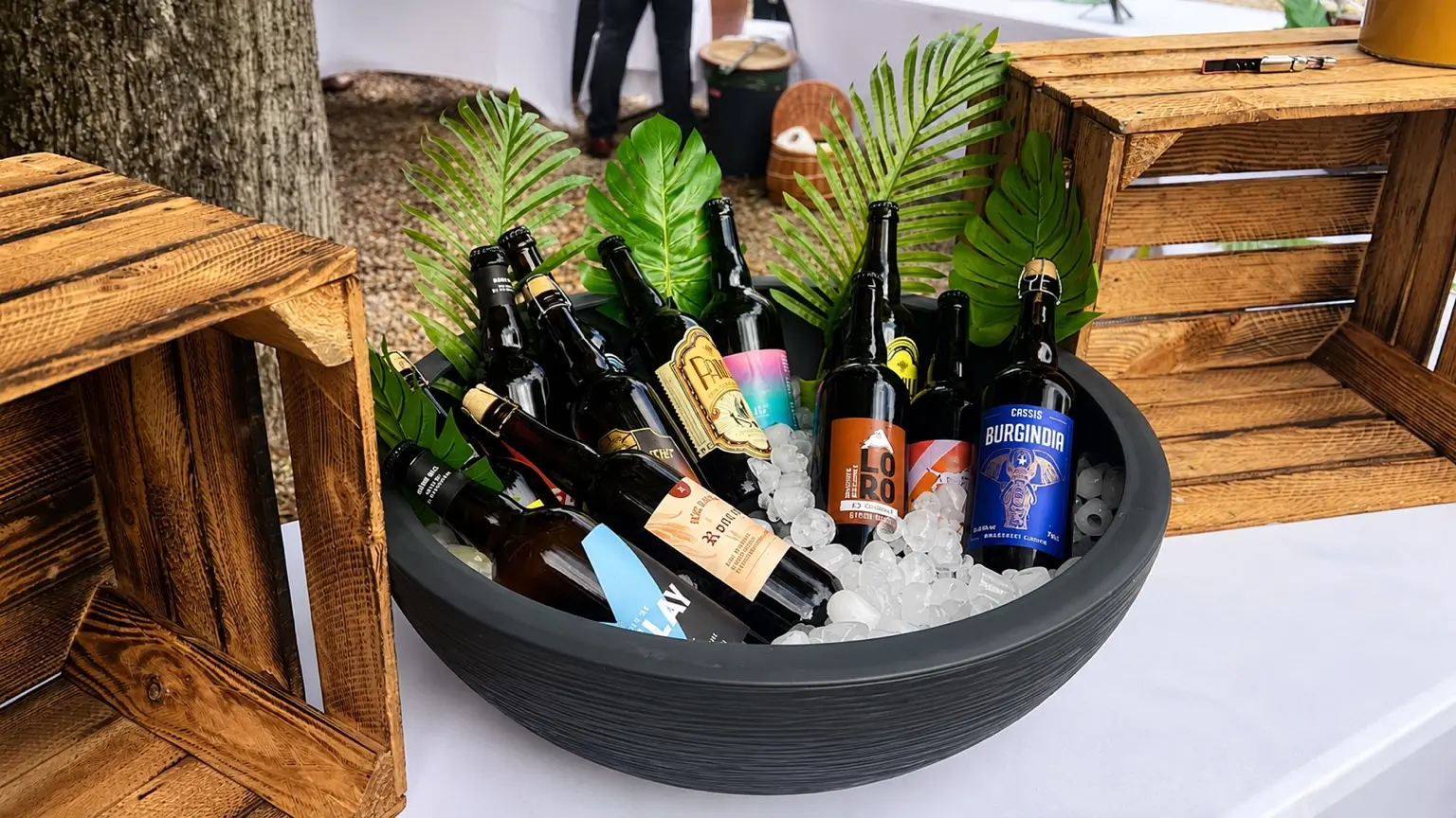 Bar à bières locales installé pour une réception en Bourgogne